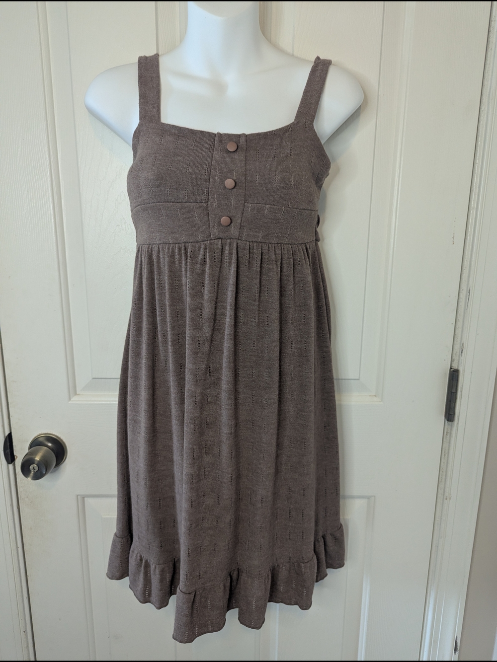 Ruby Rox Brown Knit Babydoll Dress Juniors Large Square Neck Ruffle Hem Y2K